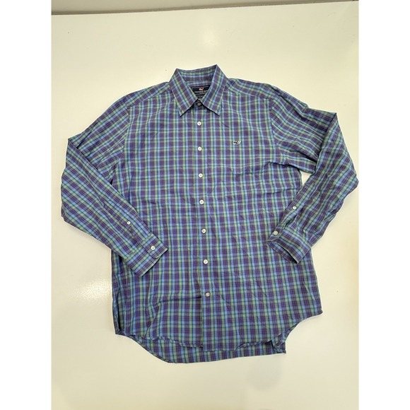 Vineyard Vines Other - vineyard vines long‎ sleeve dress shirt purple green plaid mens L slim fit